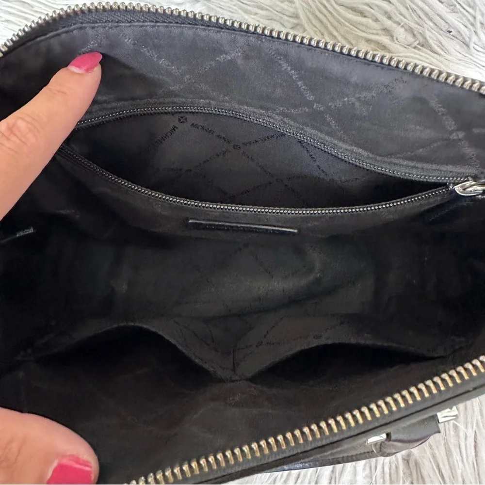 Michael Kors Black Pebble Leather Silver Hardware Top Handle Satchel Bag OS